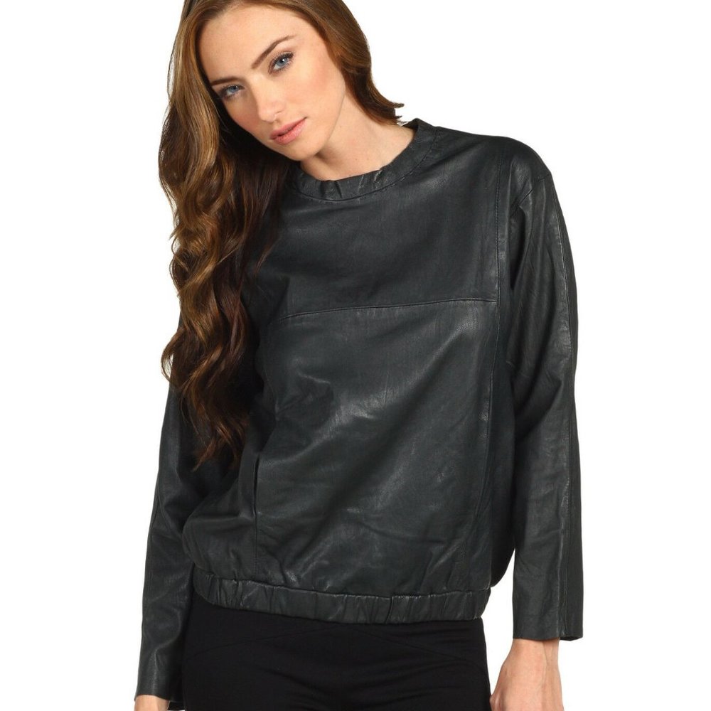 See By Chloe Lambskin Leather Black Longsleeve Top T-Shirt Jacket